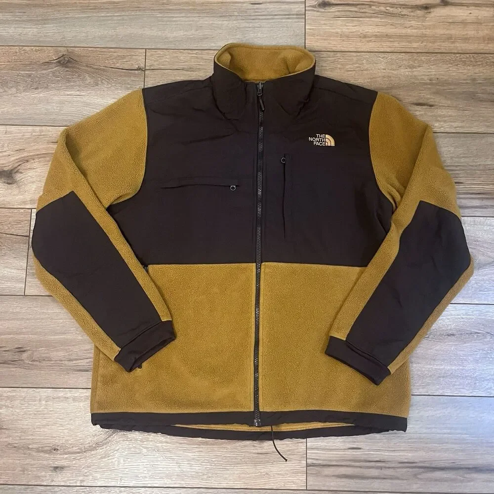 The North Face Retro Denali Zip Up Sweatshirt Fleece Brown Mustard Yellow Sz XL